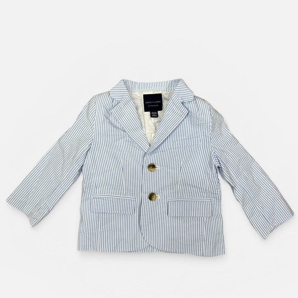 Janie And Jack Blazer Jacket Boys 18-24 Months Blue Stripe Seersucker Lined - Picture 2 of 10